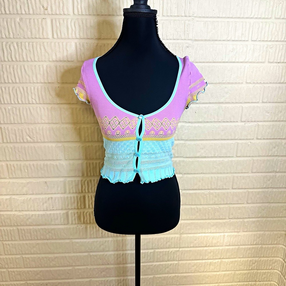 NWT Lyrebird Anthropologie TextureSeamless Crop Top Sz S/M Delicate Colorblock